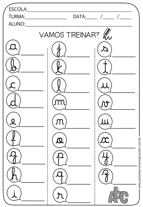 treinar alfabeto cursivo para imprimir